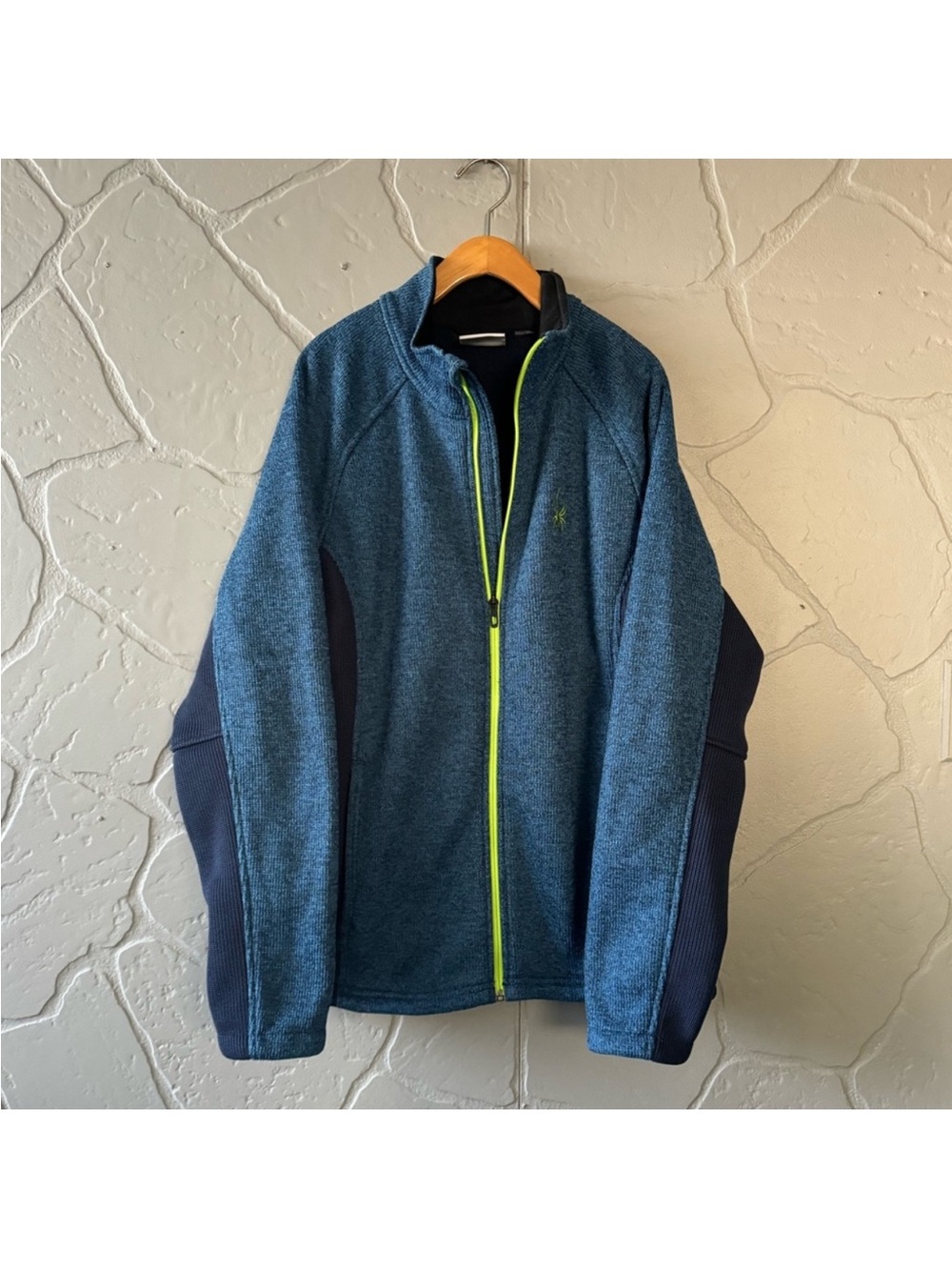Spyder Full Zip Performance Fleece Jacket Blue Lime Green Men’s Large